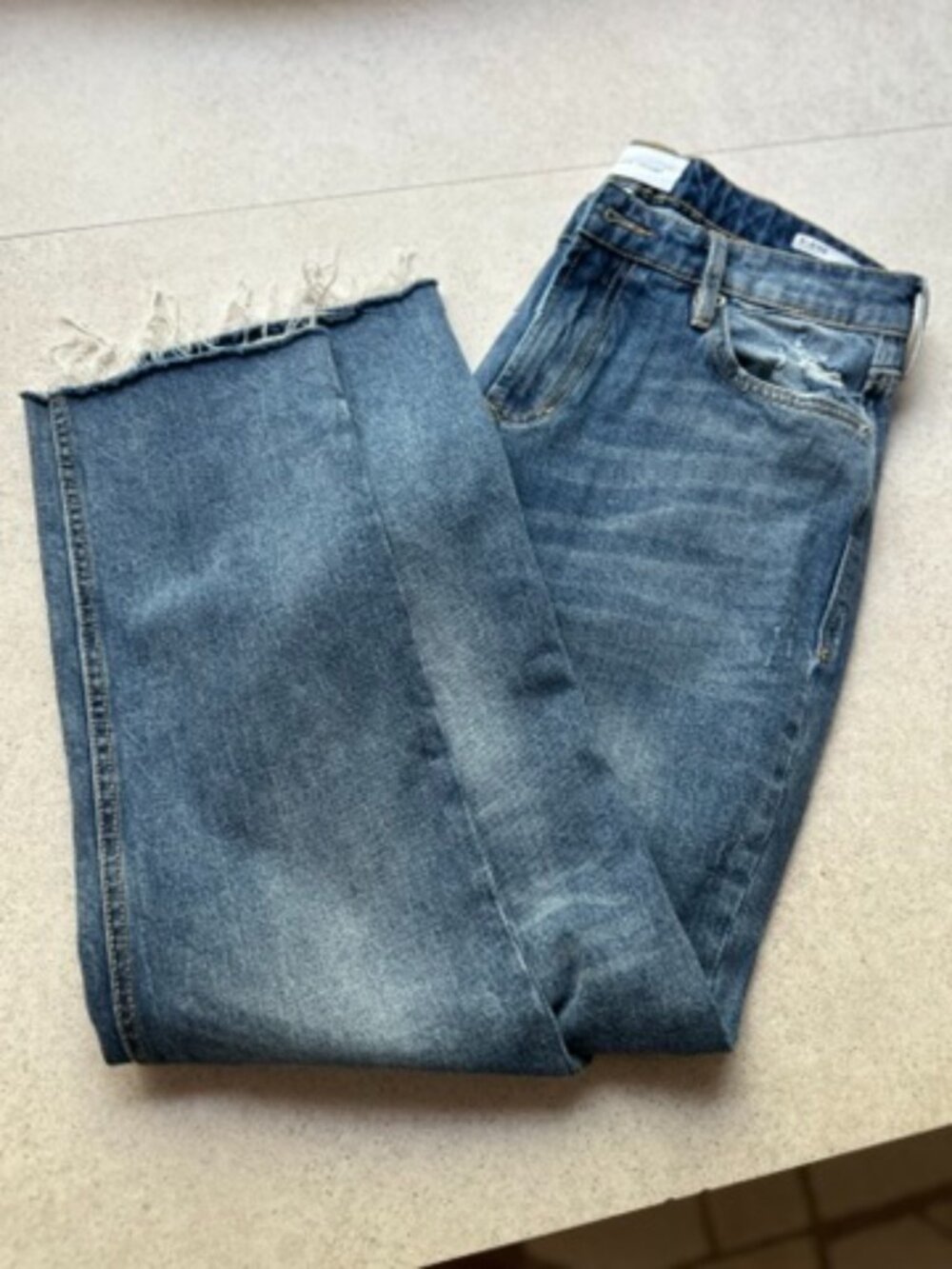 Dear John Blaire Straight Jeans Womenβs 28 Blue Distressed Raw Hem